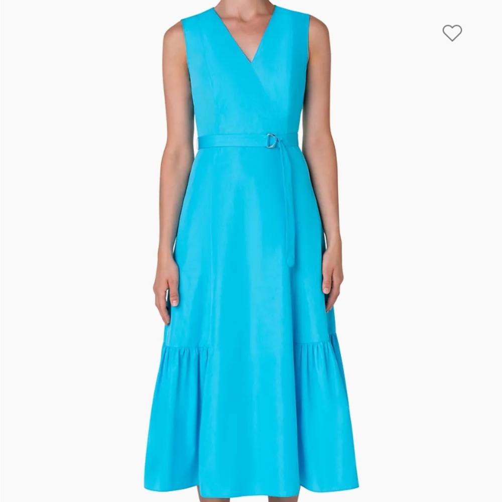 Akris Punto New Cotton Poplin Midi Dress in Turquoise $1390, sz 2 Missing Belt.